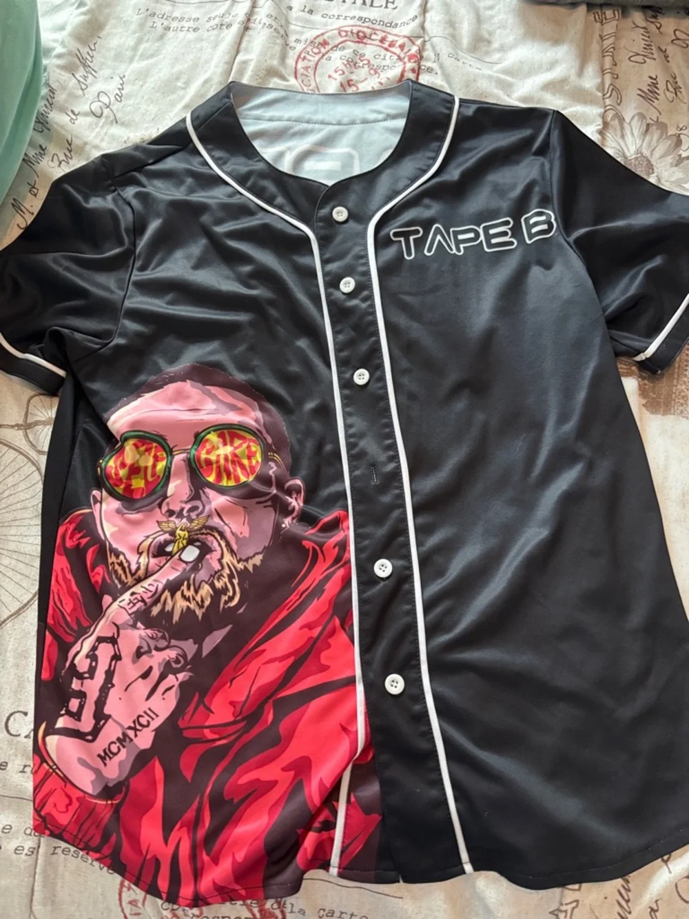 TAPE B Black Baseball Jersey with Bold Red Graphic - Picture 1 of 2